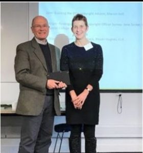Image of Marion Kelt accepting the George Pitcher Award 2017 for the Copyright Advisor